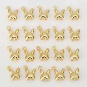 3D Bunny Head Pendant Copper 18k Gold Plated Cute Cartoon Rabbit Charms For DIY Necklace Earrings Jewelry Making Findings