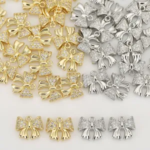 Ciondoli charm con fiocco pavé di zirconi accessori per gioielli fai da te oro e argento