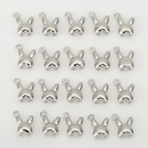 Silver tone 3D rabbit head charms DIY jewelry pendants, cute bunny charms for handmade crafts.