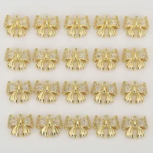 Ciondolo a Fiocco in Rame Placcato Oro 18K Con Zirconia per Fai da Te Creazione Gioielli Collane Bracciali Accessori Dolci e Carini