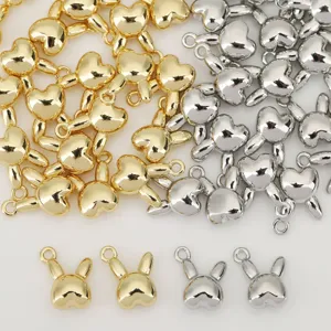 Gold and silver 3d rabbit head metal charm detail, DIY jewelry making accessory components.