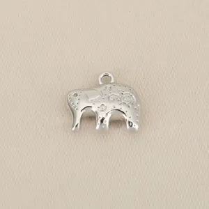 Silver elephant pendant DIY jewelry accessory, exquisite engraved swirls and cute design.