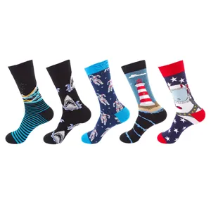 Harajuku Streetwear Astronaut Lighthouse Jacquard Crew Socks For Men Women Cotton Blend Trendy Hip Hop Skateboard Sports Socks