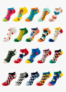 Colorful art pattern low cut socks set, casual cotton breathable boat socks for men and women.
