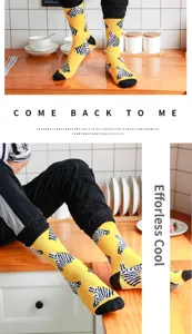 Calcetines hombre streetwear patron cebra media caña moda retro hip hop casual skater