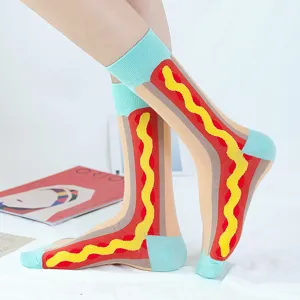 Calzini da donna alla moda a metà polpaccio con divertente motivo hot dog, perfetti ogni giorno.