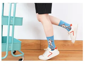 Blue mid-tube socks featuring classic David statue print, stylish and comfortable streetwear.