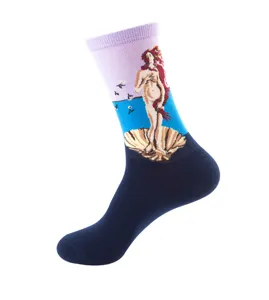 Classic oil painting art design mid-calf men socks with fine knit texture and comfortable fit.