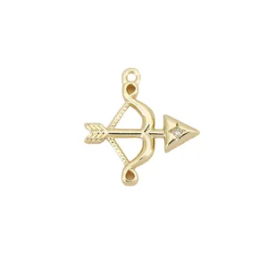 Gold plated bow arrow pendant with sparkling zircon DIY jewelry making accessory crafting.
