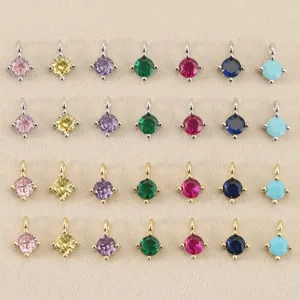 Messing 18k Verguld 4mm Geboortesteen Zirkoon Ronde Dubbele Lus Hanger DIY Sieraden Maken Accessoires Bedel