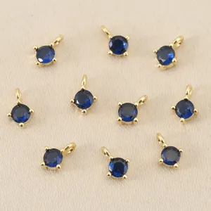 18k vergulde ronde blauwe kubieke zirkonia DIY sieraden bedel hanger accessoires 4mm