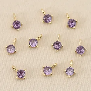 Details van 4mm 18k vergulde paarse zirkoon ronde hanger DIY sieraden maken accessoires.