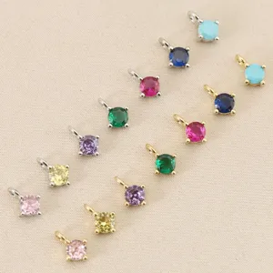 4mm ronde zirkonia geboortesteen hanger bedels koper verguld voor DIY sieraden maken.