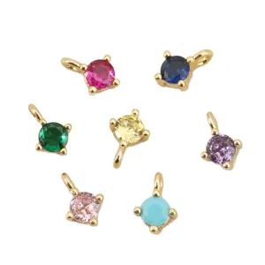 Vergulde 4mm ronde zirkonia geboortesteen bedels hangers DIY sieraden accessoires