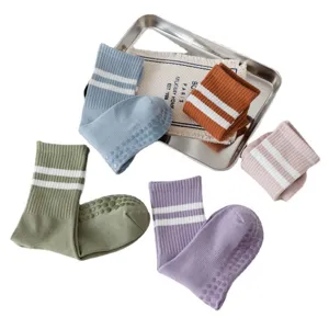 Women non-slip yoga socks cotton mid-calf pilates socks anti-skid athletic sports socks