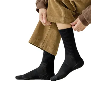 Men's black athletic long tube socks breathable ribbed cotton casual daily wear sports socks