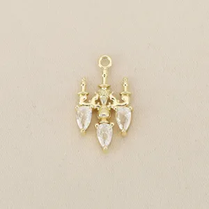 Close-up of a gold-plated court style chandelier pendant with sparkling cubic zirconia drops.