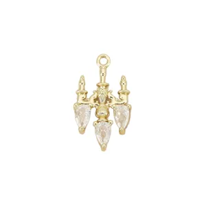 Gold plated brass chandelier pendant with clear cubic zirconia for DIY jewelry making.