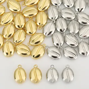 Gold silver coffee bean pendants DIY jewelry charms metal accessories small cute detailed parts