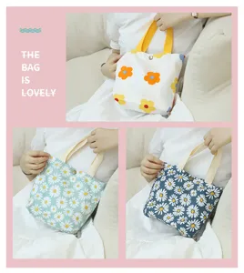 Leinwand Blumen Handtasche lässig kleine Tragetasche süße Gänseblümchen Muster Tasche Damen