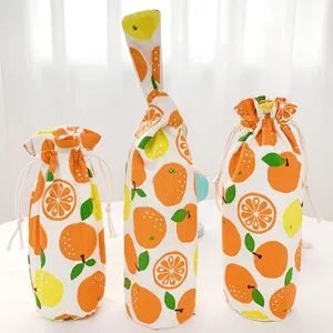 Japanischer Stil Leinwand Wasserflasche Träger Tasche Tragbare Obst Druck Handheld Getränkehülle Wiederverwendbare Einkaufstasche Für Milchtee Kaffee