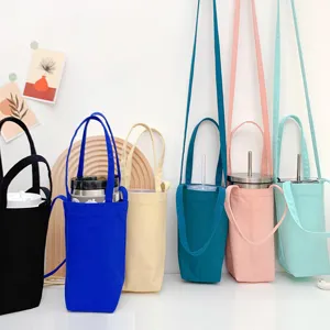 Minimalistisch Einfarbig Segeltuch Wasserflaschenhülle Tragbare Umhängetasche Getränkehalter Tasche Handheld Becher Schutzhülle Für Tägliche Reisen Außenbereich