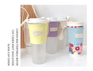 Tragbare Leinen Tassenhülle mit Tragegurt für heiße Getränke, isolierter Kaffeetassenhalter.