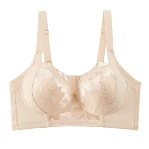 Plus size lace bra detail, breathable thin cup design with supportive wide straps for comfort.