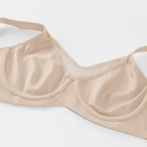 Close-up detail of smooth underwire bra, seamless nude design with breathable mesh panel.