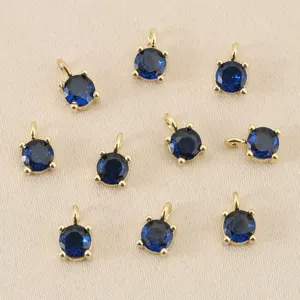 Runde blaue Zirkon 18K vergoldete Krallen Anhänger für DIY Schmuckherstellung und Halsketten.