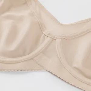 Close-up detail of women's underwired nude bra showing fine stitching and support structure.