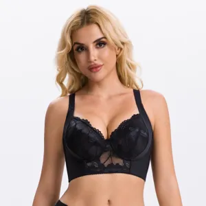 Soutien gorge noir en dentelle grande taille avec armatures et large bande maintien quotidien.