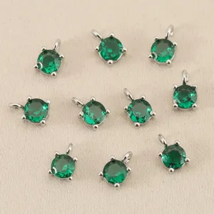 Runder grüner Zirkonia vier Krappen Anhänger DIY Schmuck Zubehör für handgemachte Ketten Armbänder.