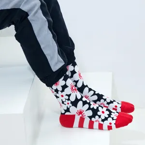 Fashionable mid-calf socks for men and women featuring a trendy floral print design.