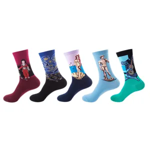 Famous oil painting art crew socks set, stylish cotton casual socks for men and women.