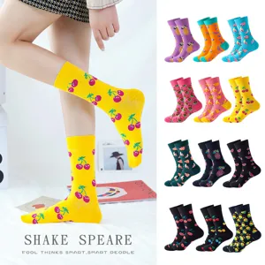 Cute fruit pattern mid-calf cotton socks for women, trendy ins style daily casual socks.