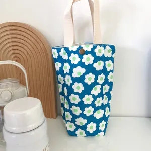 Housse de tasse en toile motif marguerites bleues porte-bouteille portable jolie sac à main