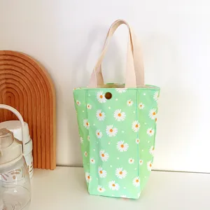 Sac fourre-tout en toile à marguerites vertes mignon sac de tasse de thermos portable