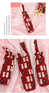 Roter Canvas Wasserbecher Abdeckung tragbare isolierte Flasche Tasche niedliches Katzenmuster