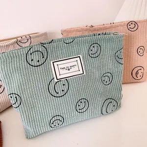 Kord Corduroy Smiley Gesicht Kosmetiktasche Reißverschluss Tasche Make-up Aufbewahrung