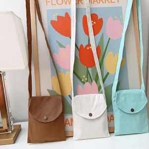 Leinwand Umhängetasche für Damen, schlichte einfarbige vertikale kleine Handytasche für Pendler.