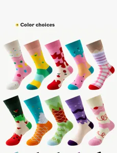 Trendy women mid tube socks with colorful dopamine ice cream print, fashion casual hosiery.