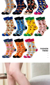 Funny food pattern cotton socks detail, featuring burger, pizza and fries prints for daily wear.