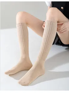 Detailansicht von Damen Strick Rippen Kniestrümpfe Slouch Socken in weicher Textur.