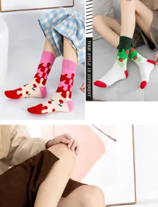 Dopamine style mid-tube socks featuring cute cherry and strawberry patterns for women daily wear.