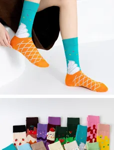 Women mid-calf socks dopamine ice cream cute colorful fashion casual novelty funny socks