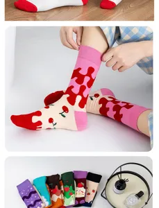Women dopamine mid-tube socks with cute cherry and ice cream patterns, soft and stylish daily wear.