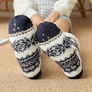 Damen Winter Weihnachten Thermische Fleece Gefütterte Polyester Haussocken Rutschfest Verdickt Süße Cartoon Schlaf Heim Socken