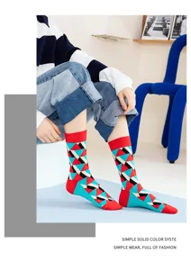 Chaussettes longues en coton à motifs géométriques pour hommes et femmes, tendance.