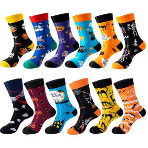 Halloween Gruselig Schädel Kürbis Fledermaus Druck Mittelhohe Baumwollsocken Unisex Festliche Party Freizeit Lustige Socken